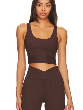 NWT YEAR OF OURS RIBBED GYM BRA CROPPED TOP IN DARK OAK M YOGA PILATES